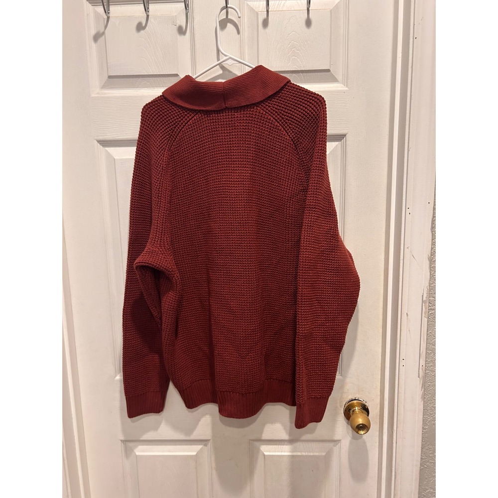 Duluth Mens Large Burly Retirement Rust Red Shawl Collar Waffle Knit Cardigan - Picture 5 of 6
